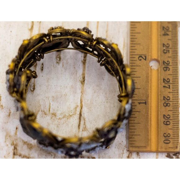 7 inch, Vintage Floral Beads Gold Tone Butterfly Bracelet - B18 - Picture 3 of 3